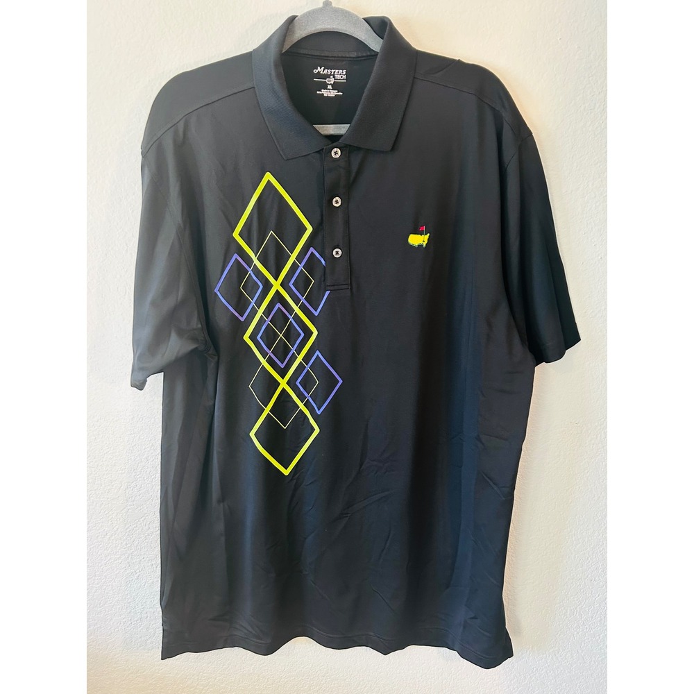Masters Tech‎ Golf Polo Shirt Black Argyle Graphic Performance Fit SZ XL